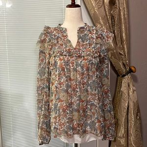 Frye multi colored floral, lined blouse size M